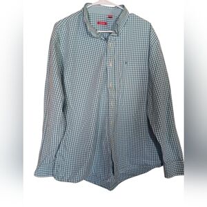 Izod Men's Green and White Checkered Shirt